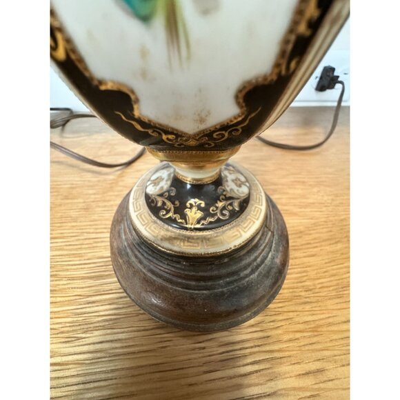 Vintage Floral Porcelain & Metal Table Lamp – Ornate Black & Gold Detail, Wood B - Picture 4 of 12